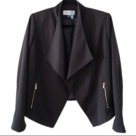 Calvin Klein Black Blazer/Jacket With Silver Raw Zippers on Front Size 8 - Picture 1 of 4